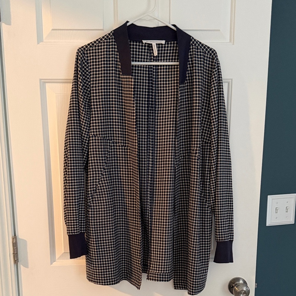 BCBGeneration Navy and White Checked Cardigan with Trim